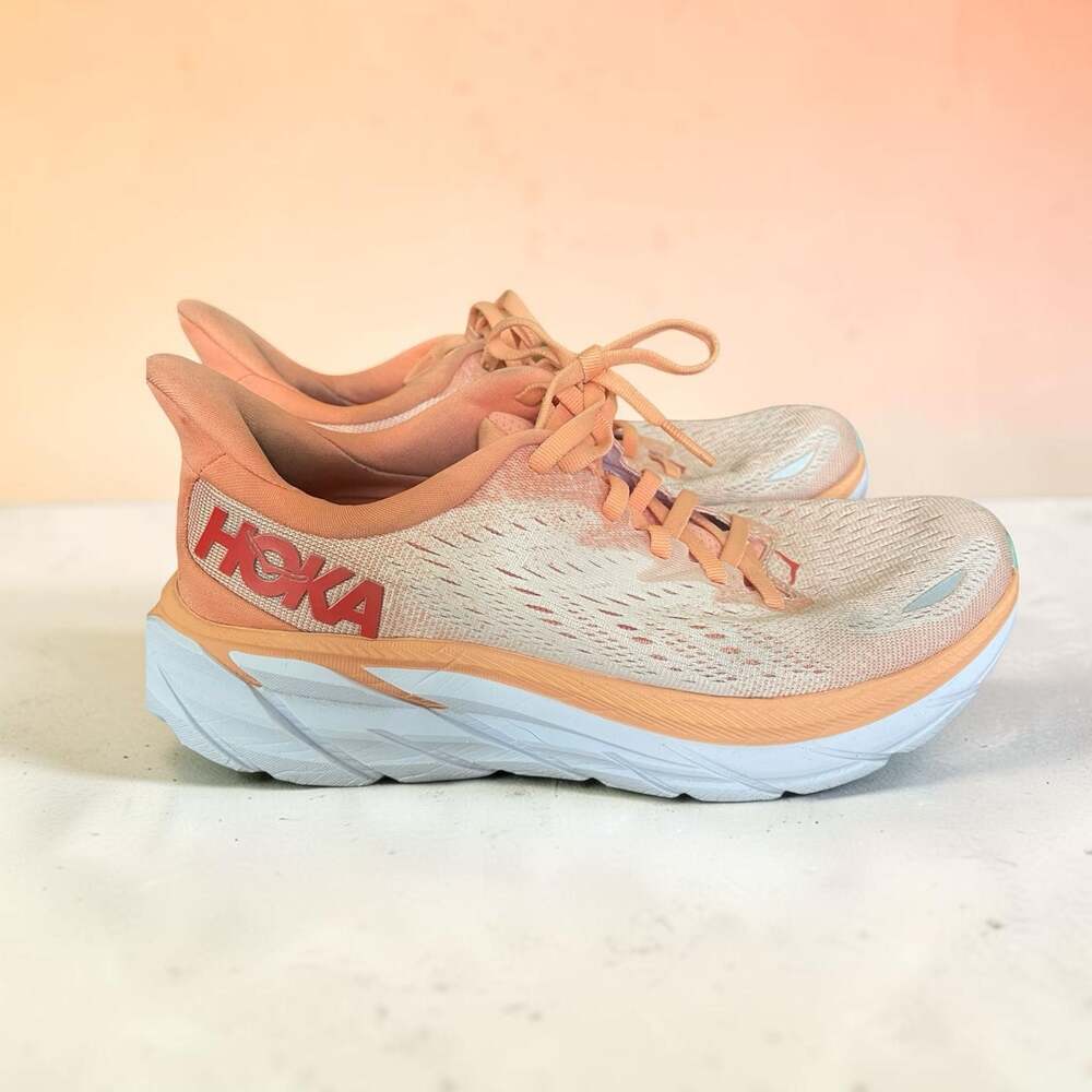 HOKA Clifton 8 Running Shoes Women 6.5B Cantaloupe Peach Cushioned Sneakers